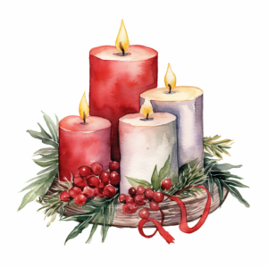 christmas candles, Watercolor illustrations, white background for removing background, diffarent angles, children's book, illustlation