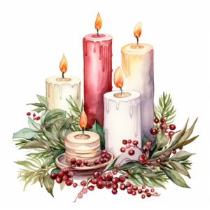 christmas candles, Watercolor illustrations, white background for removing background, illustlation