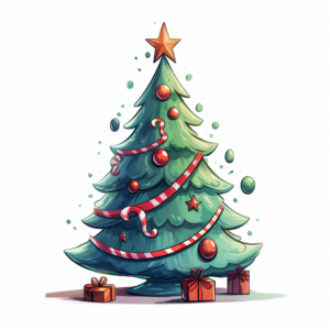 cartoon cute christmas tree, simple drawing, watercolor style, line art, high detail, 8k - @Paul_Kaladze (fast)