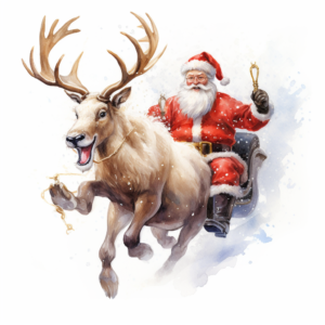 happy Santa and his reindeer on a white background