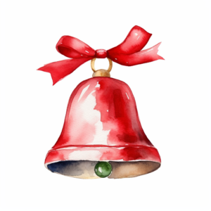 A Watercolor Christmas bell illustration, nusary, cilpart, white background, in the style of watercolor minimalism