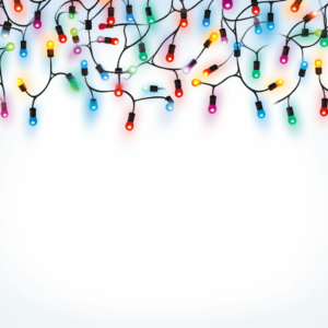 cartoon christmas lights border white background