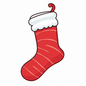 Create kawaii style of empty Stocking, Hanging stocking, usually by the fireplace, for Santa to fill with gifts on Christmas Eve, white background, easy to remove background