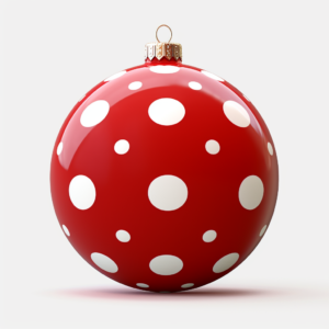 round red ornaments red with white polka dots realistic style white background