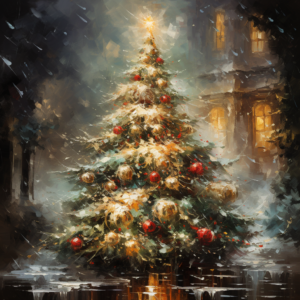 Oil painting Christmas tree