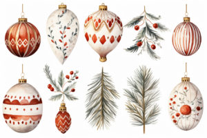 boho Christmas decoration elements, white background, watercolor,