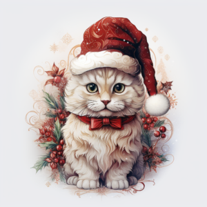 cat, christmas, white background, art nouveau style