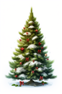 realistic christmas tree on the white background, in the style of ultra detailed, velvia, carnivalcore, nabis