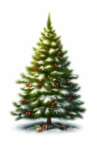 realistic christmas tree on the white background, in the style of ultra detailed, velvia, carnivalcore, nabis