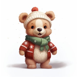 Christmas teddy bear with an ugly sweater, digital painting, white background