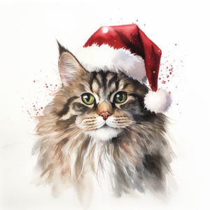 Christmas cat water color