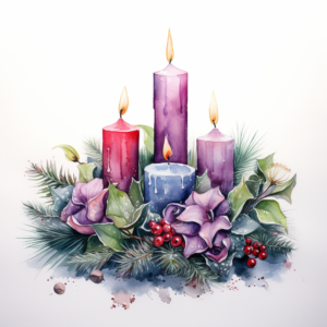 advent wreath, white background, watercolours