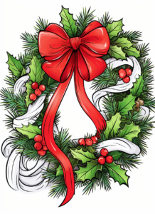 Decorate a beautiful Christmas wreath with vibrant colors, adding your own unique touch to this festive high quality coloring page.