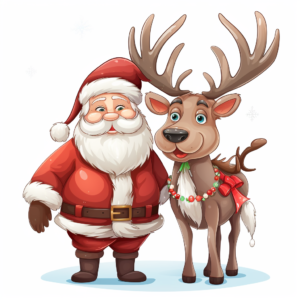 cartoon Christmas reindeer and santa , isolated on a white background