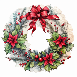 cover of coloring book in color of pretty wreath for christmas