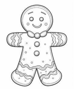 coloring page for kds, christmas gingerbread cookie, cartoon style, thick lines, low detail ,no shading