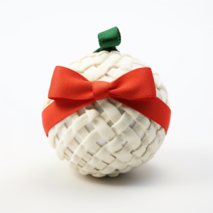 cute knitted Xmas ball by Hermes style, ribbon on top, white background