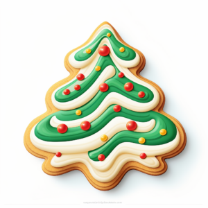 illustration, christmas tree sugar cookie, shape of christmas tree cookie, thick lines, white background