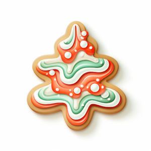 illustration, christmas tree sugar cookie, thick lines, white background