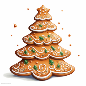 illustration, gingerbread tree, Christmas sugar cookie, thick lines, white background