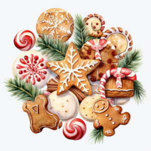 christmas cookies, watercolor clipart, die cut, white background