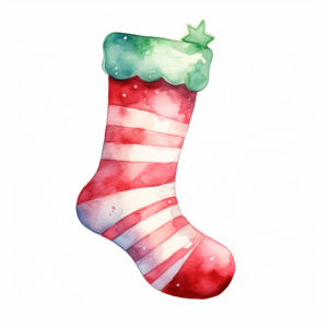 Watercolor Christmas Sock single white background
