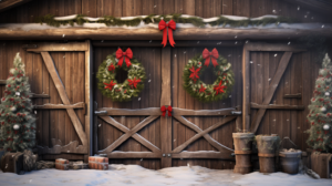 horse stable in winter, winter time, Christmas wreath, delete horse, Bethlehem stars, Christmas lights, high resolution 4k,
