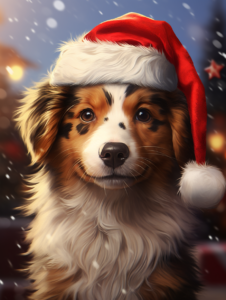 portrait of dalmatin dog in santas hat realistic chaos hd
