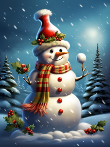 Christmas snowman in the style of Dona Gelsinger
