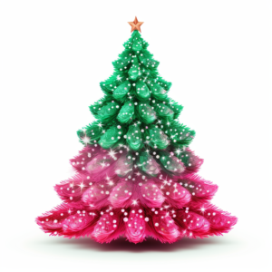 A green and hot pink glitzy Christmas tree vector style on white background, sketchfab, alan lee, concept art, realistic painting style, high details, texture - rich, pastel vintage colors, 32k uhd, Vectorized with blank background, product placement
