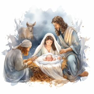 Evoke the warmth of the holiday season through watercolor clipart depicting a Nativity Scene with delicate lines and rich shades.