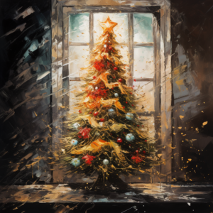 Interior Christmas tree painting Christmas tree potale contrast, modern style with acrylic paints