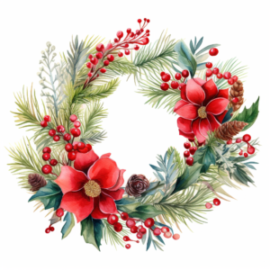Watercolor christmas fluffy wreath