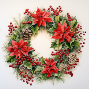 watercolor painting of christmas wreath