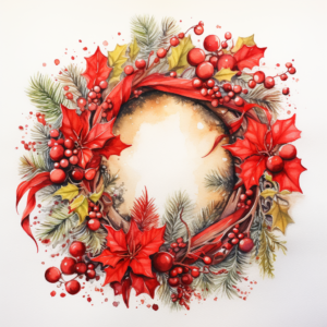 watercolor painting of christmas wreath