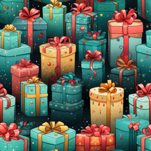 Christmas presents, festive boxes, creative, bright colours, illustration