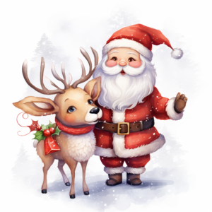 santa and reindeer cute clipart, high resolution