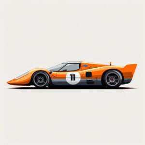 create a flat illustration of a sleek orange racecar viewed fully from the side. side profile only