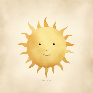 sun character with face, solid background, Jon Klassen --v 5.2