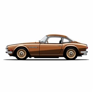 Graphic of a side view of a brown retro vintage Honda sportscar with brown interiors. on plain white background, --ar 1:1