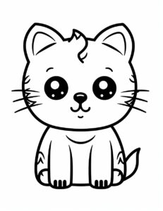 coloring page for kids,cute Cat cartoon, simple dainty thick black line, black and white,vector art on a white background --no shading --ar 85:110 --v 5.2