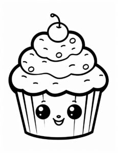 coloring page for kids,cute Cupcake cartoon, simple dainty thick black line, black and white,vector art on a white background --no shading --ar 85:110 --v 5.2