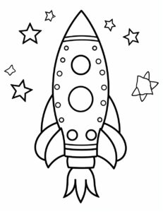 coloring page for kids,cute Rocket cartoon, simple dainty thick black line, black and white,vector art on a white background --no shading --ar 85:110 --v 5.2
