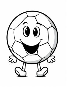 coloring page for kids,cute Soccer Ball cartoon, simple dainty thick black line, black and white,vector art on a white background --no shading --ar 85:110 --v 5.2