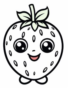 coloring page for kids,cute Strawberry cartoon, simple dainty thick black line, black and white,vector art on a white background --no shading --ar 85:110 --v 5.2