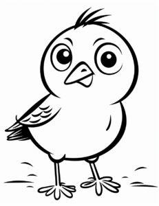 coloring page for kids,cute bird cartoon, simple dainty thick black line, black and white,vector art on a white background --no shading --ar 85:110 --v 5.2