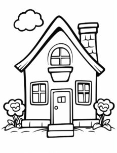 coloring page for kids,cute house cartoon, simple dainty thick black line, black and white,vector art on a white background --no shading --ar 85:110 --v 5.2