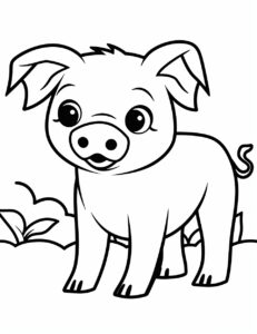 coloring page for kids,cute pig cartoon, simple dainty thick black line, black and white,vector art on a white background --no shading --ar 85:110 --v 5.2