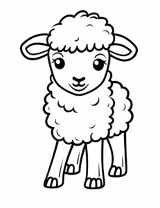 coloring page for kids,cute sheep cartoon, simple dainty thick black line, black and white,vector art on a white background --no shading --ar 85:110 --v 5.2