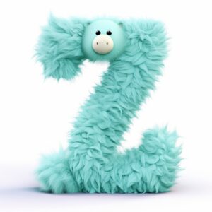 clipart style letter Z, Dr. Suess fluffy style with arms, legs and friendly cute face for children --v 5.2